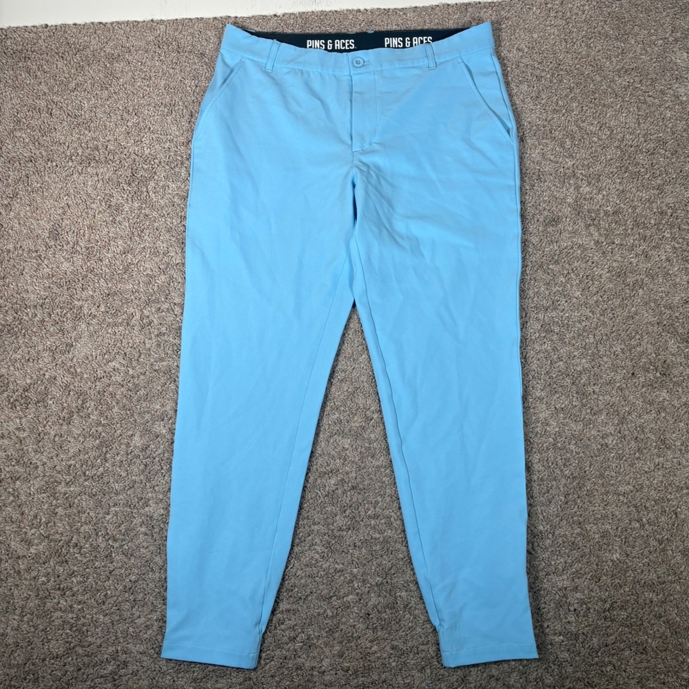 Pins & Aces Mens Performance Golf Joggers Light Blue Size 32 Zipped Cuffs